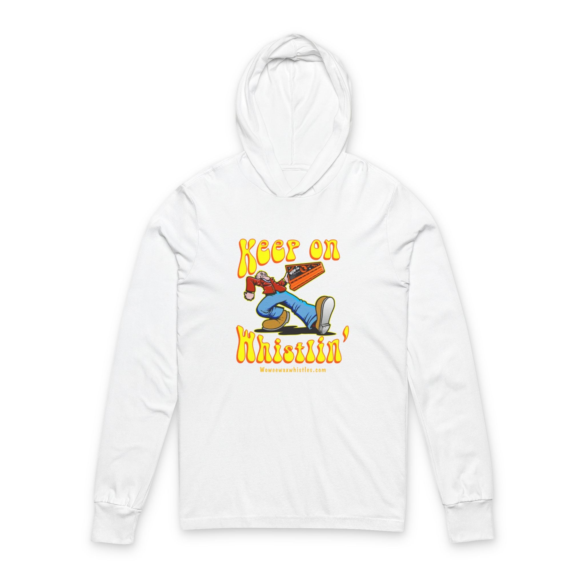 Keep on Whistlin - WOW-EE Wax Whistles - Unisex Hooded Long Sleeve Tee